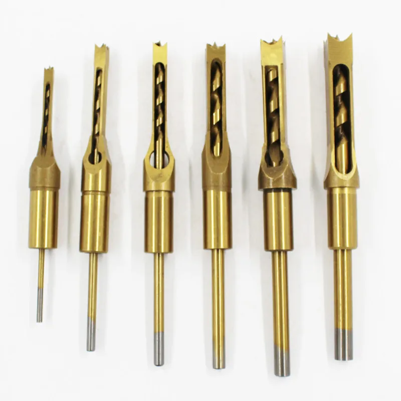 Titanium Coated HSS Metric Mortising Chisel Woodwork Square Hole Drill Bits Top Quality 6pcs Wood Cutting Tool