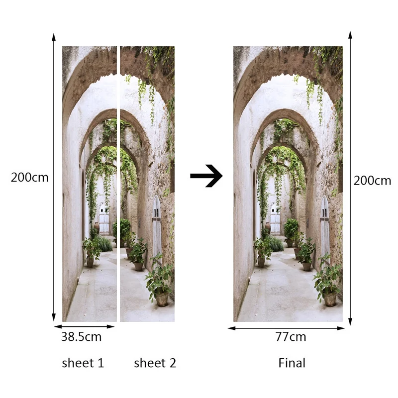 ملصق باب مجسم ثلاثي الأبعاد على الطراز الأوروبي ، زخرفة جدارية PVC مقاومة للماء ، ورق حائط ذاتي اللصق ، ديكور منزلي