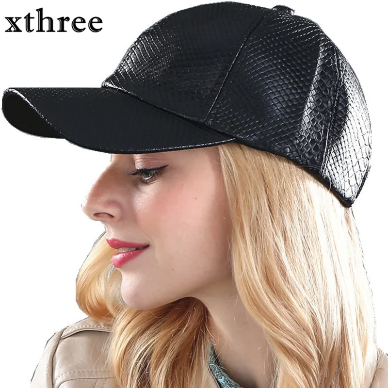 Xthree fashion Baseball Cap women fall faux Leather cap hip hop snapback Hats For men winter hat for women