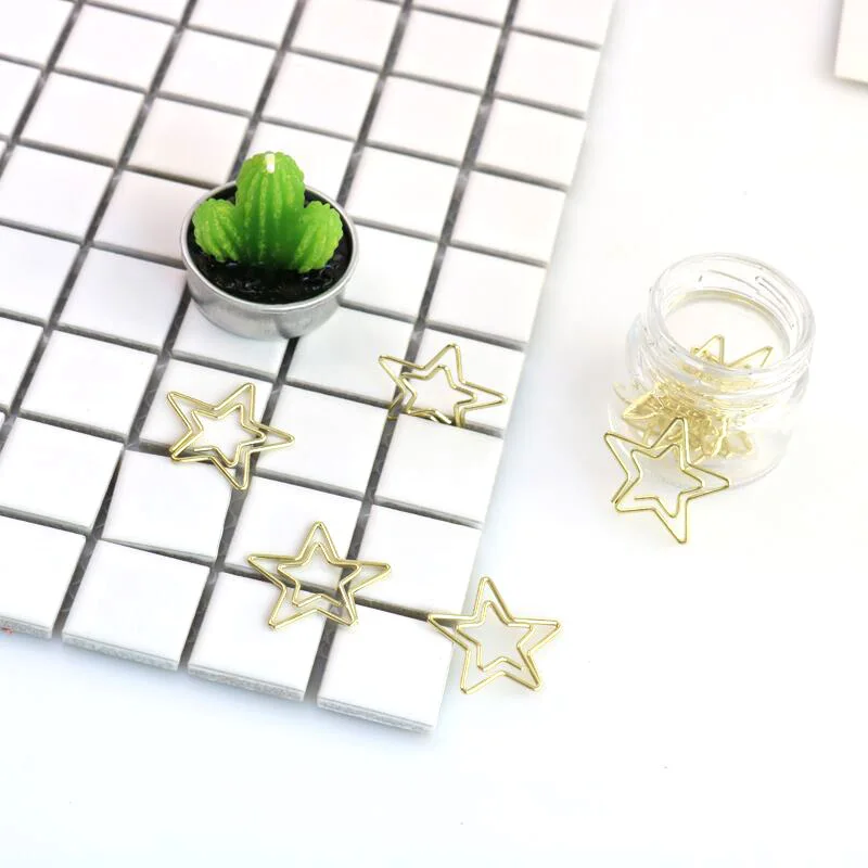 TUTU 10PCS/LOT Electroplated Gold star Paper Clip Pin Metal Clip Bookmarks Storage Office Accessories Cute Bow Paper clips H0022