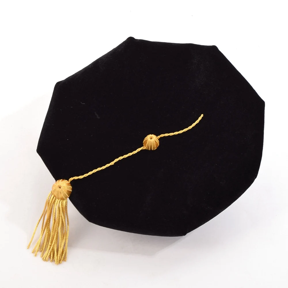 1pc Doctoral Tam with Tassel Doctors Graduation Traditional Hat 8-sided Corner