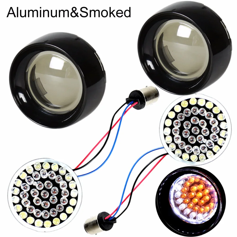 

2inch 1157 Bullet White/Amber LED Turn Signal Inserts&Gloss Black Aluminum Turn Signal Lens For Harley Touring Dyna Sportster