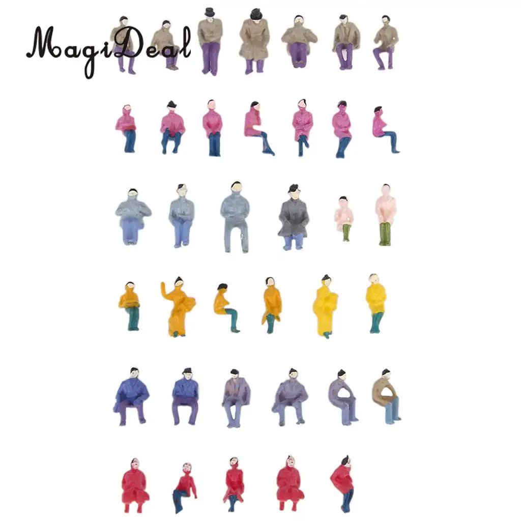 MagiDeal 50Pcs/Lot 1/87 Scale Plastic Painted Model Train Seated People Passengers Figures for Collectibles Layout Diorama Toys