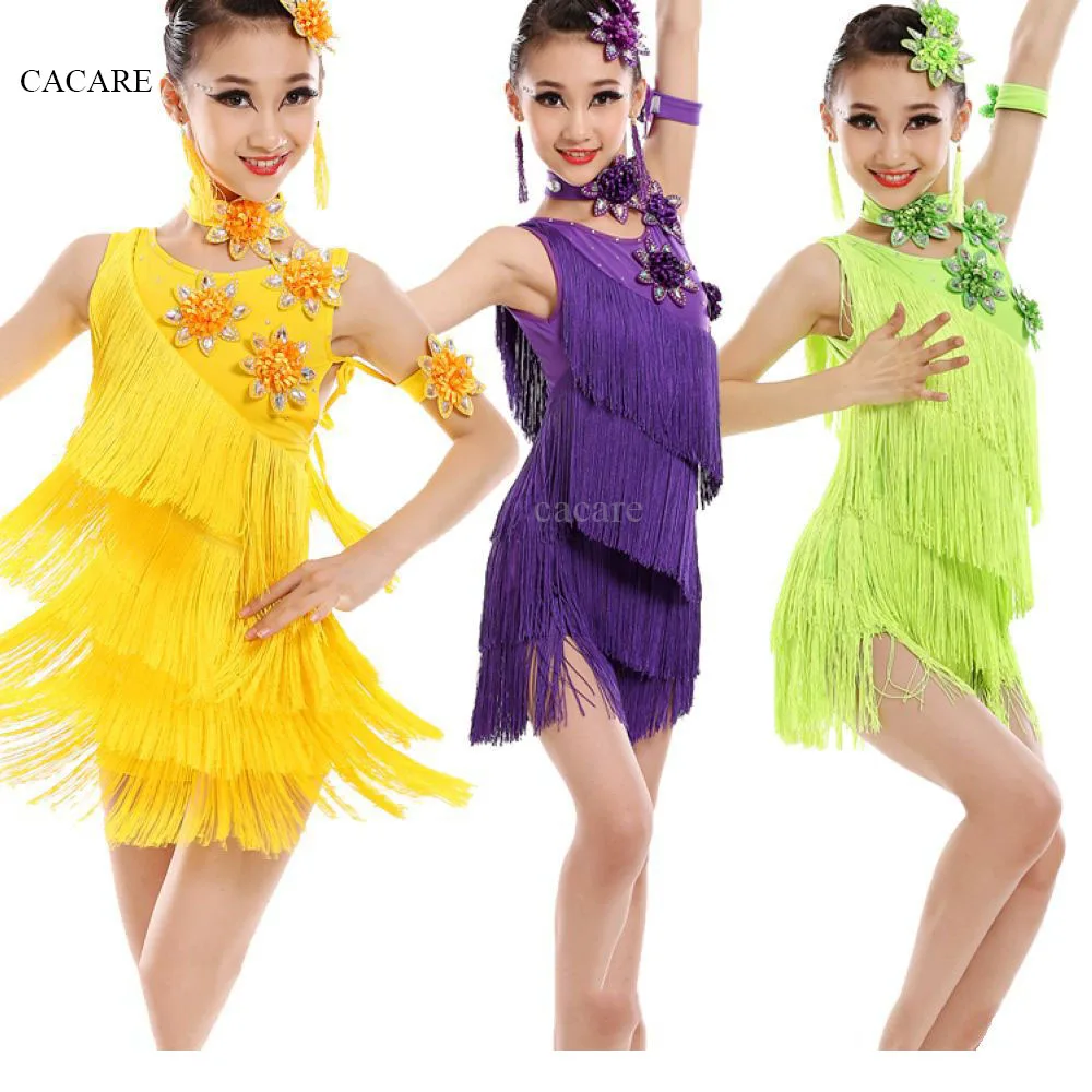 Latin Dance Dress for Girls CHEAPEST Flapper Salsa Dress Girls Dance Dress D0998 with Tassels Seuins Appliques