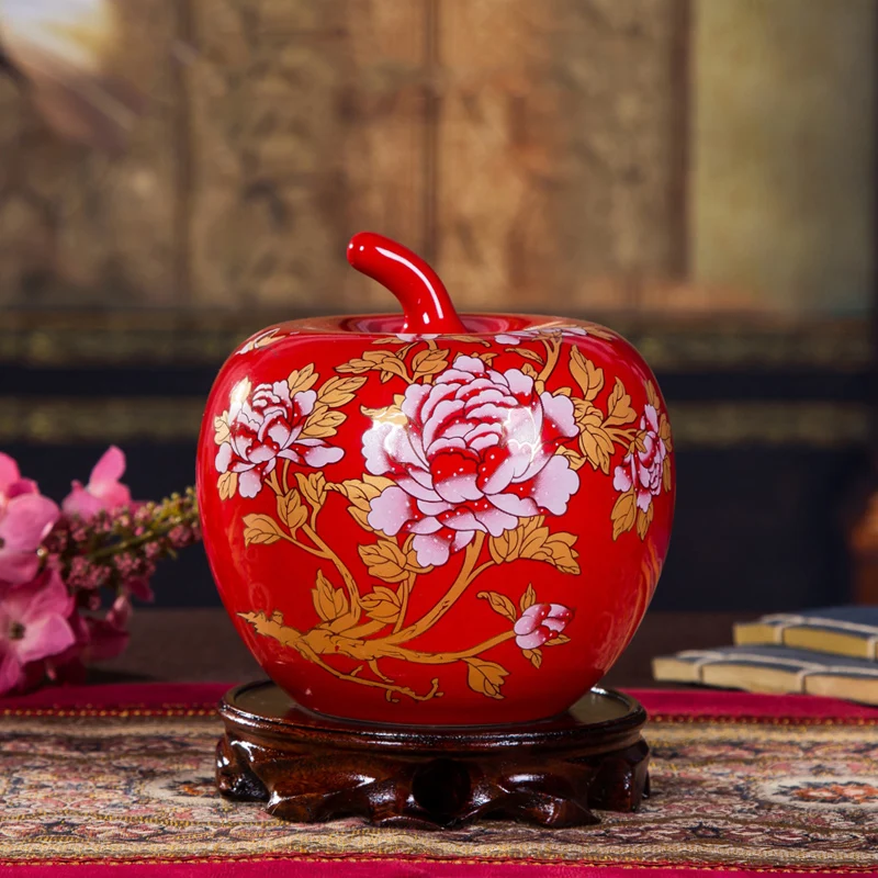 Luxury Chinese Antique Porcelain Cloisonne Vase Ornaments Home Decoration Crafts Ancient Palace Red Ceramic Vase Figurines Decor