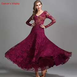 Ballroom Dance Dress Performance Clothing Lace Chiffon Big Swing Dresses Women Latin Ballroom Waltz Competition Costumes