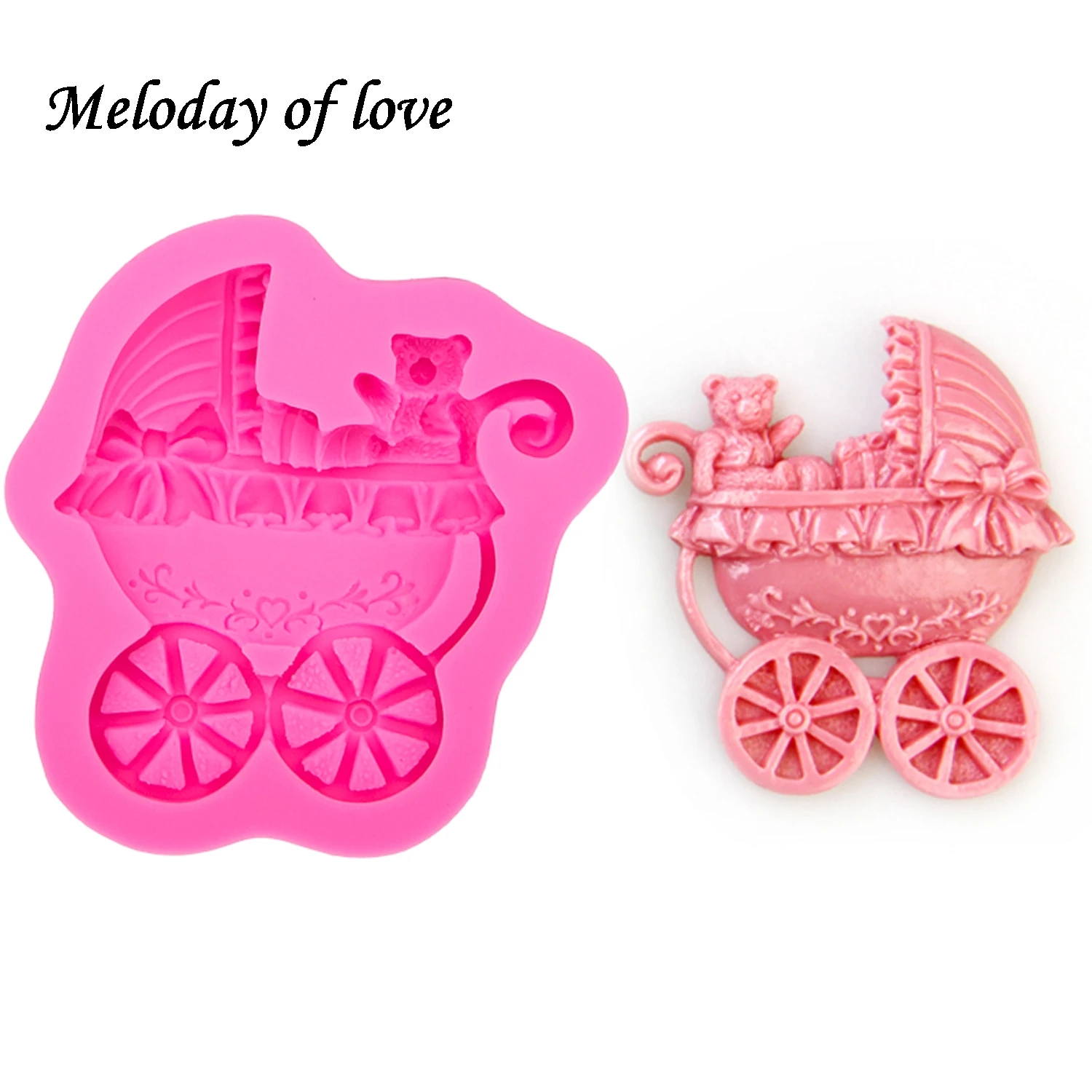 Bear Baby carriage car bows soap mould  DIY fondant baking cake decorating tools silicone mold T0088