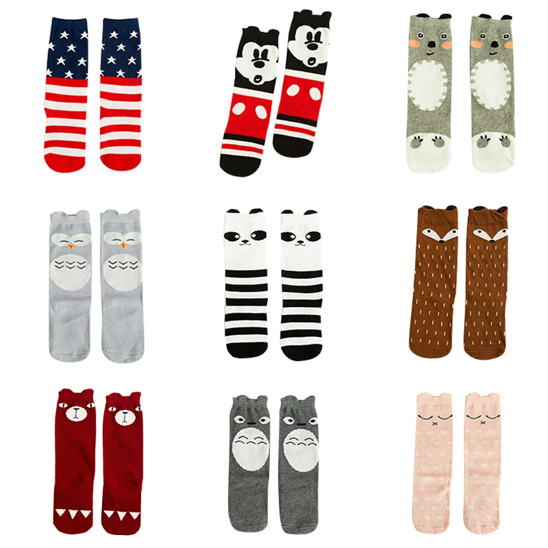 1 Pair Baby Socks Knee High Girls Boys Cotton Socks Kids Lovely Cute Cartoon Fox Toddler Socks Long Tube Animal Infant Soft 0-3Y