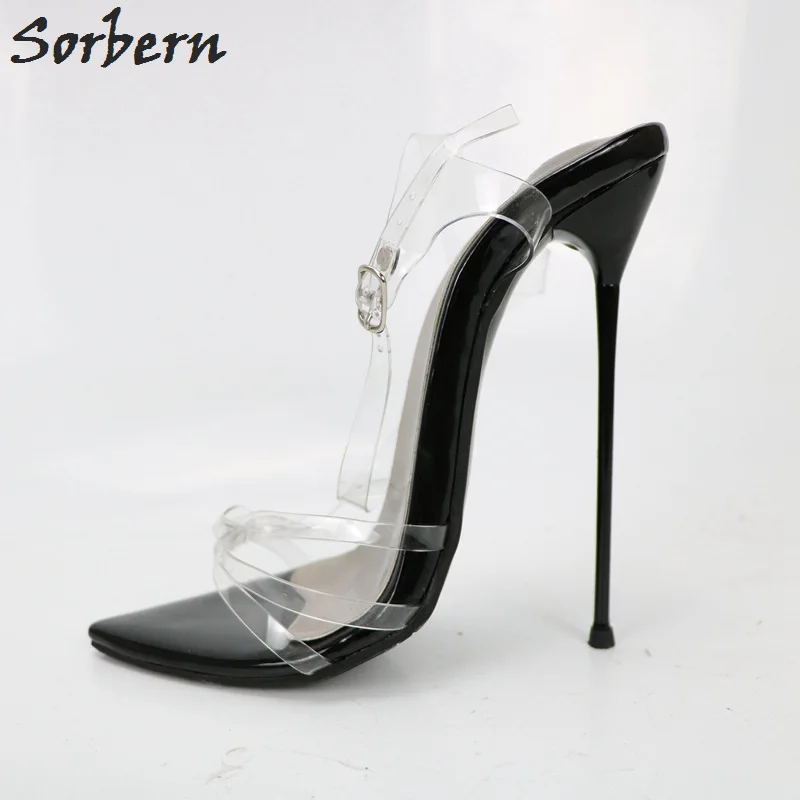 

Sorbern Black Women Shoes Unisex Sandals High Heels 14Cm 16Cm Thin Straps Metal Stilettos 35-50 Sandals For Women Plus Size