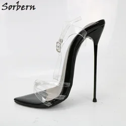 Sorbern Black Women Shoes Unisex Sandals High Heels 14Cm 16Cm Thin Straps Metal Stilettos 35-50 Sandals For Women Plus Size