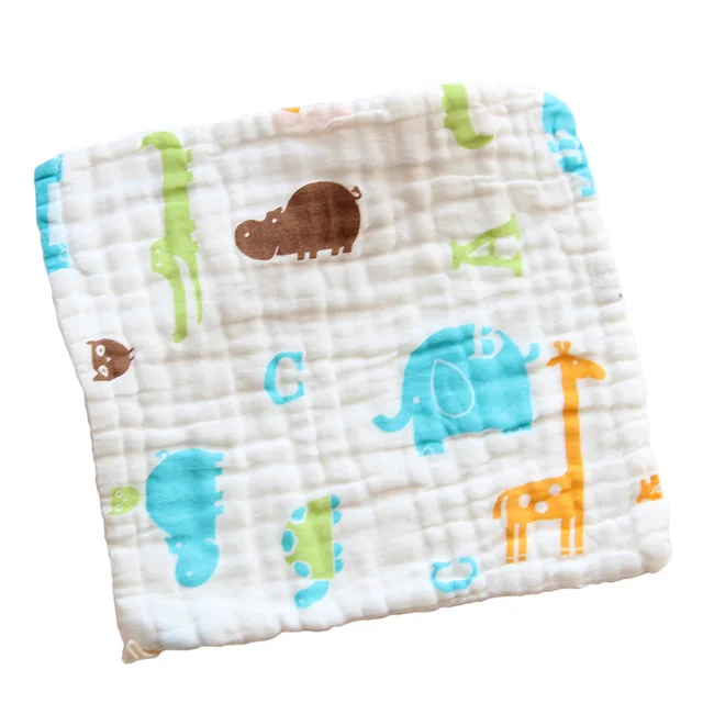 5pcs/lot 6 Layer Professional Baby Cartoon Handkerchief Square Baby Face Towel  Muslin Cotton Infant Face Towel Wipe Cloth