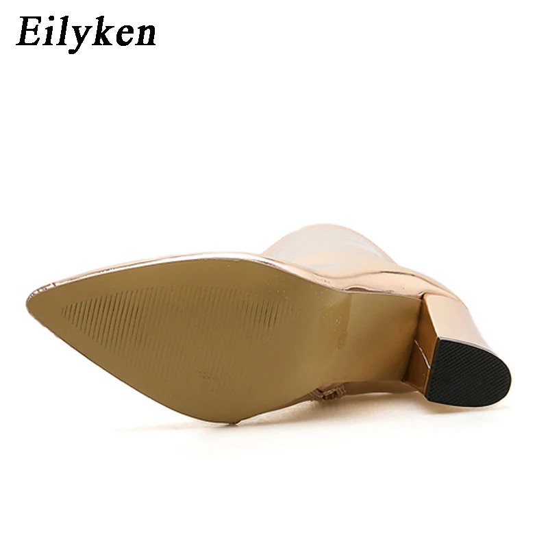 Eilyken moda oro argento pelle verniciata donna stivaletti punta a punta tacco alto Sexy Stiletto pompe Chelsea Botas Mujer