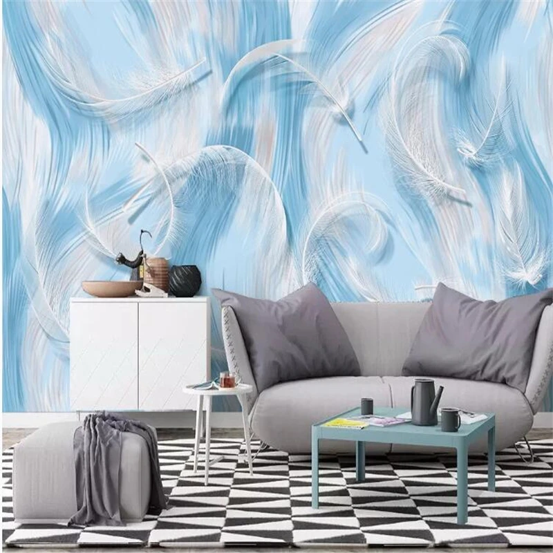 

wellyu wall papers home decor Custom wallpaper Hand-painted feathers Nordic modern minimalist TV background wall decorative