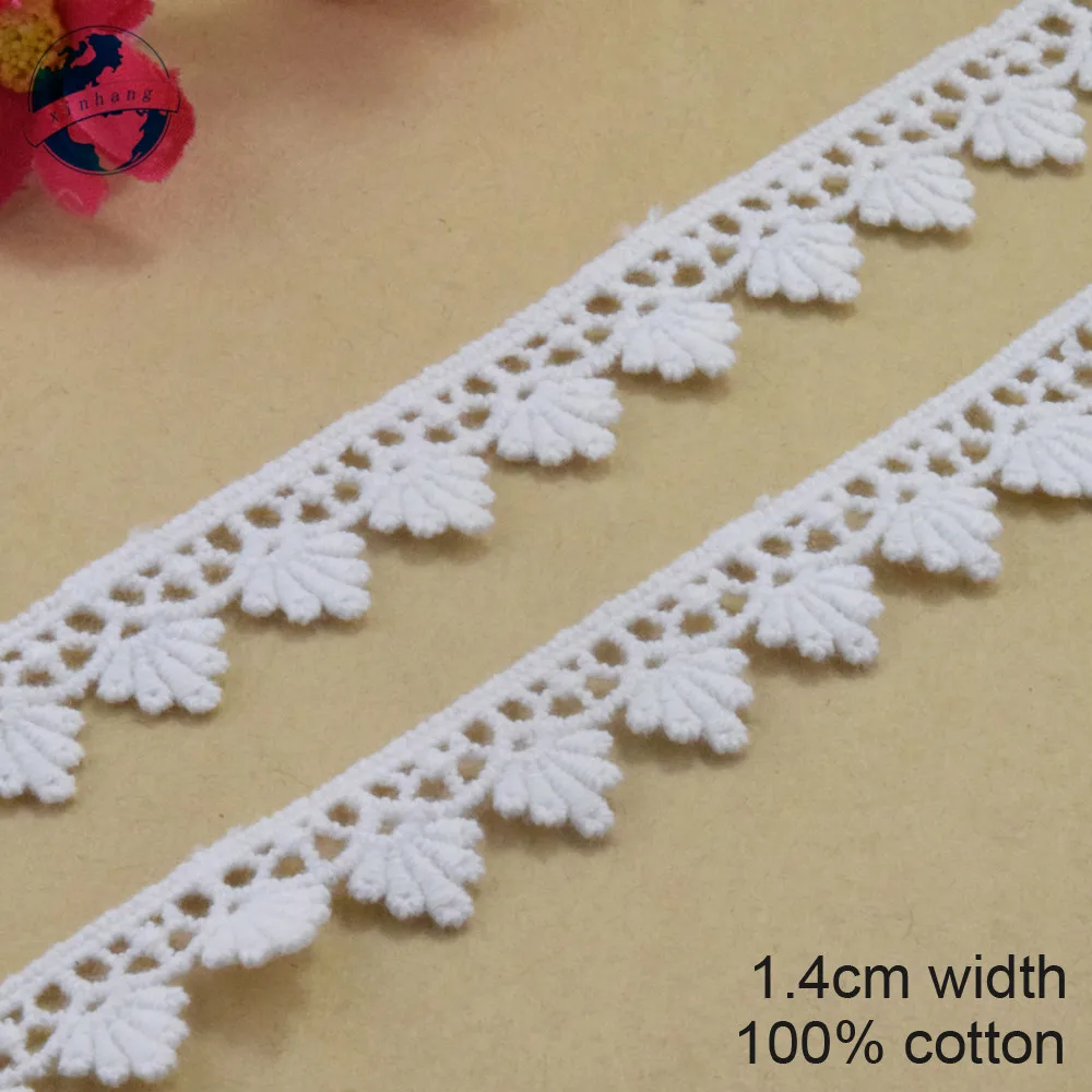 1.4cm White Cotton Embroided Lace Ribbon Guipure Trim Wedding Decoration DIY Accessories Dolls African Lace Applique#3208