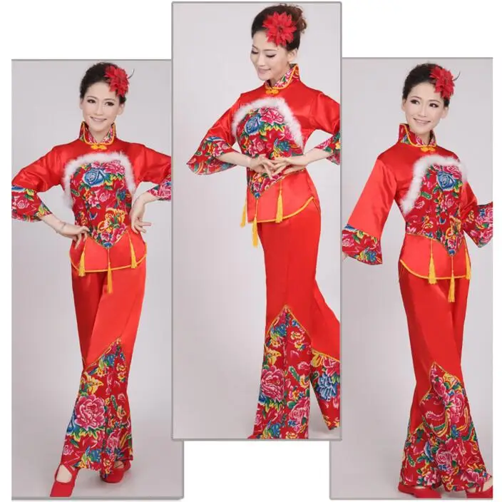 New Year Red Hanfu Women Chinese Traditional Suit National Younger Style Clothing Fan Yangko Stage Dancing Clothes Costumes