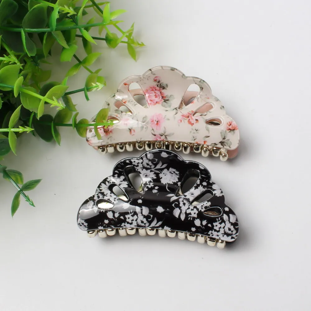 Medium Acrylic Flower Hair Claws Scallop Bulldog Hair Clips Hair Accessories Women Elegant Hairpins For Girls