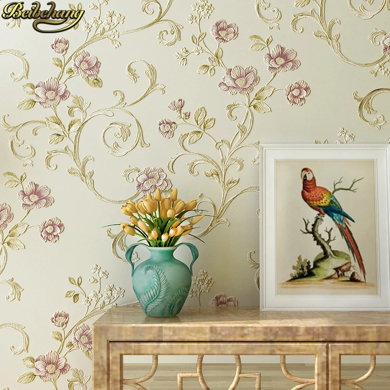 

beibehang Embossed European pastoral Luxury Wallpaper For Wall 3 D livingroom Bedroom Flowers Wall Paper rolls home improvement