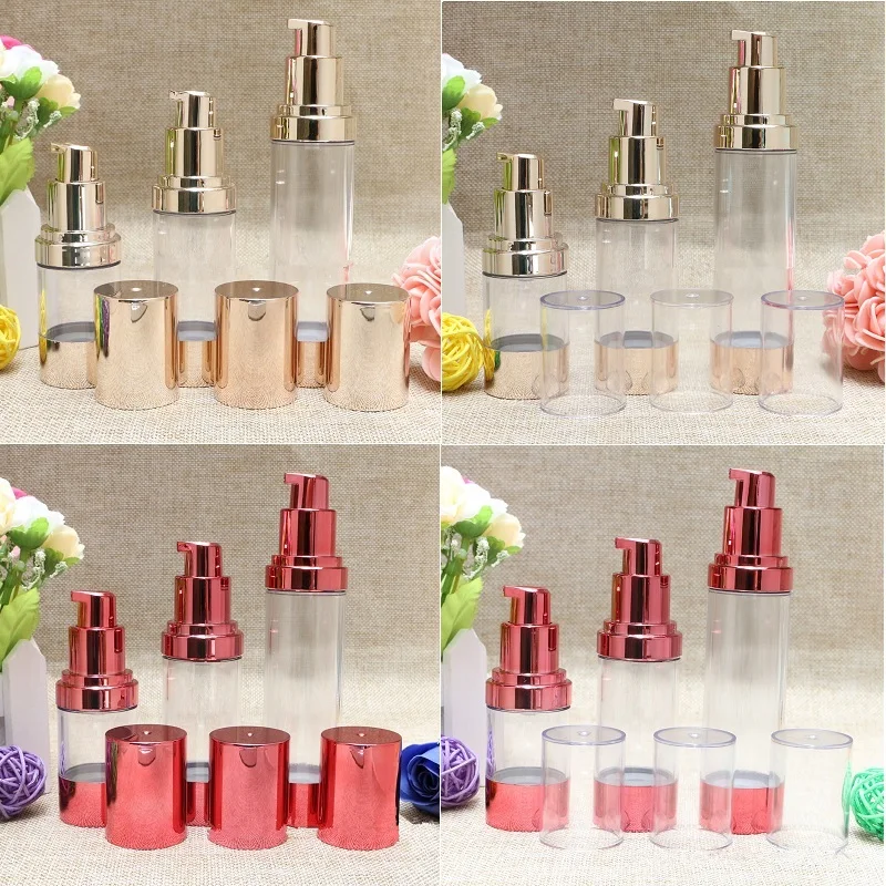 

Gold Red Empty Cosmetic Container Airless Pump Plastic Bottles Makeup Tools Lotion Refillable Bottle 15ml 30ml 50ml F2017868