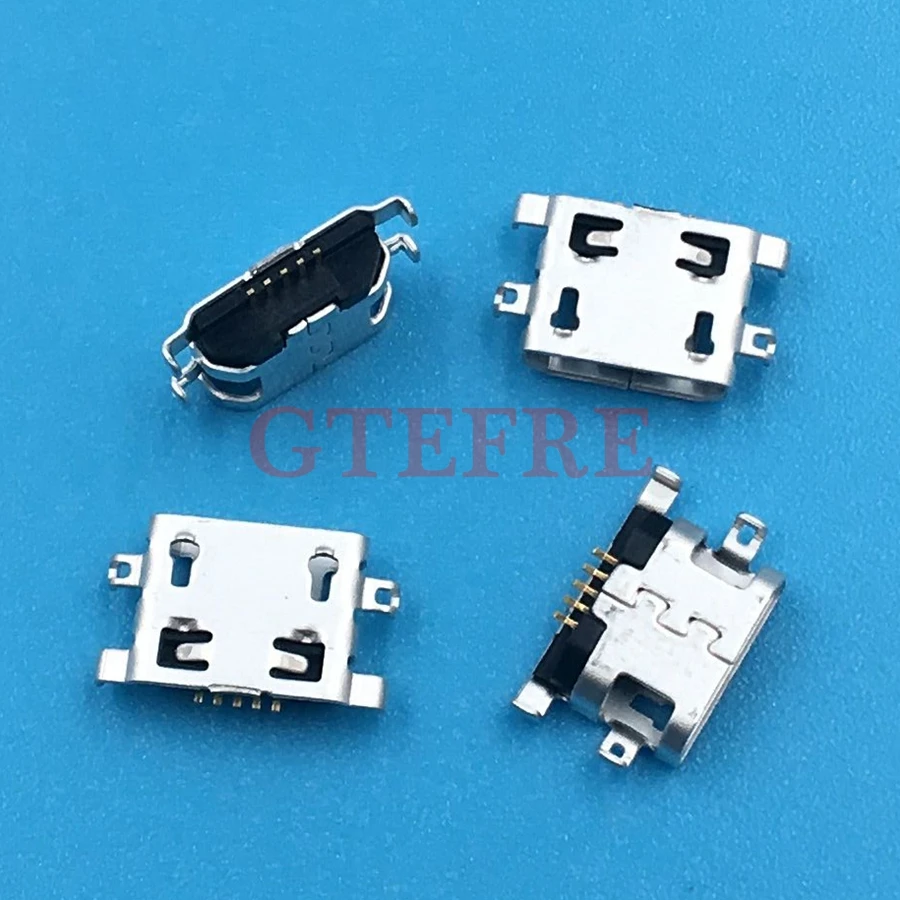 50pcs Micro USB Connector 5pin heavy plate 1.6mm no side Flat mouth without curling side Female For Mobile Phone USB tail plug