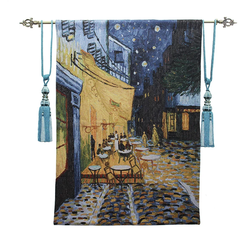 

Sungshida 100% Cotton Belgium Jacquard Quality Tapestry Van Gogh Night Cafe" Unique Design Decorative Hanging Paint