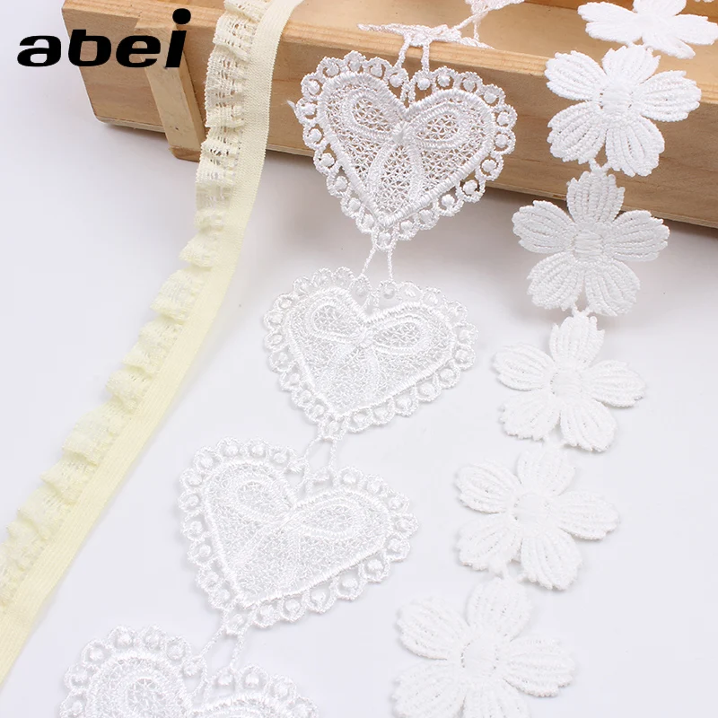 2yards/lot Heart Flower Lace Ribbin Trims for Wedding Clothes DIY Sewing Garments Accessories