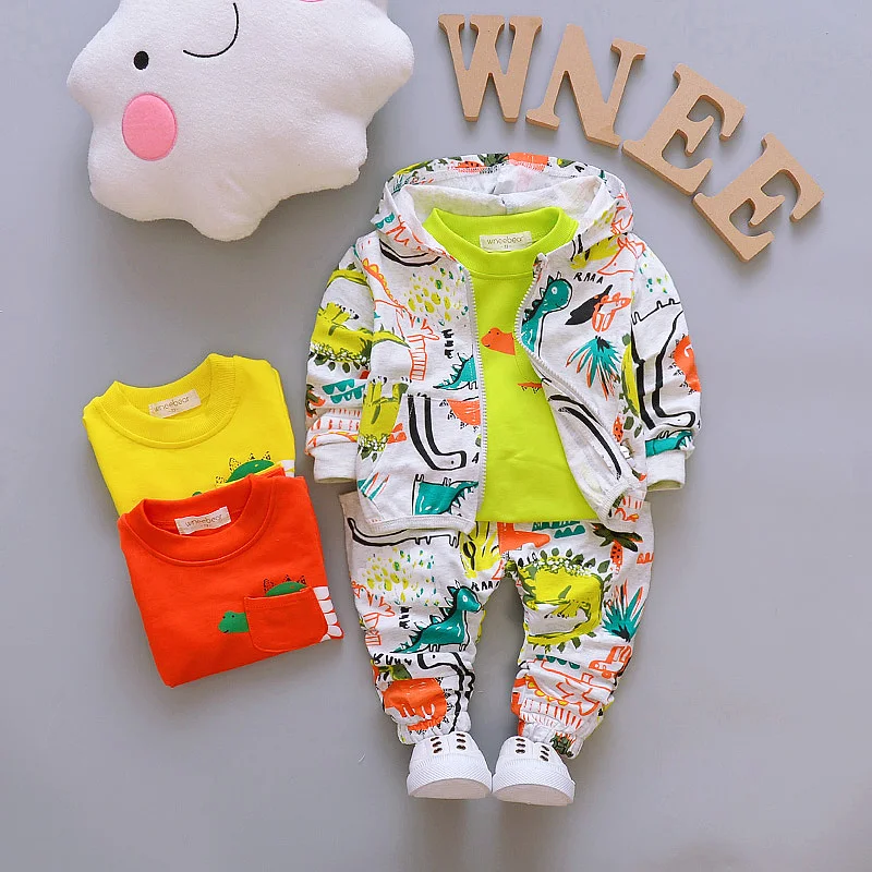 DIIMUU Spring Autumn Baby Boy Clothes Set Cute Mickey Cotton Hooded Coat+T Shirt+Pants 3PCS Suit Casual Kid Children Tracksuits