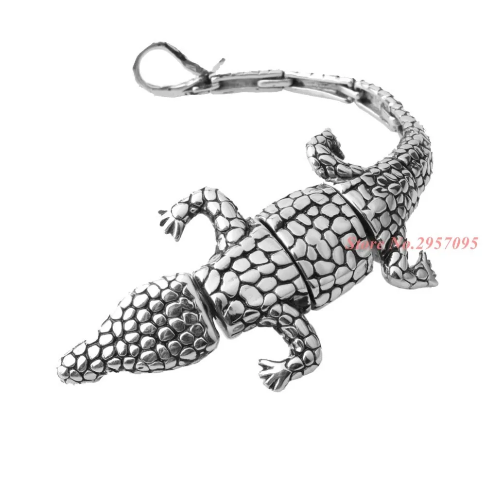 Wholesale Retail! 21cm*41mm 59g Hot Stainless Steel Silver Color Crocodile Bracelet Bangle Cuff For Men Best Quality