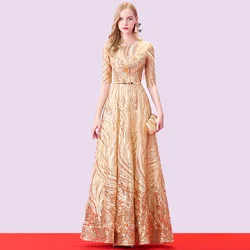 Sexy Chinese Style Evening Dress Slim Illusion Zipper Sequins Appliques Dress Improved Cheongsam Vestidos Size S-3XL