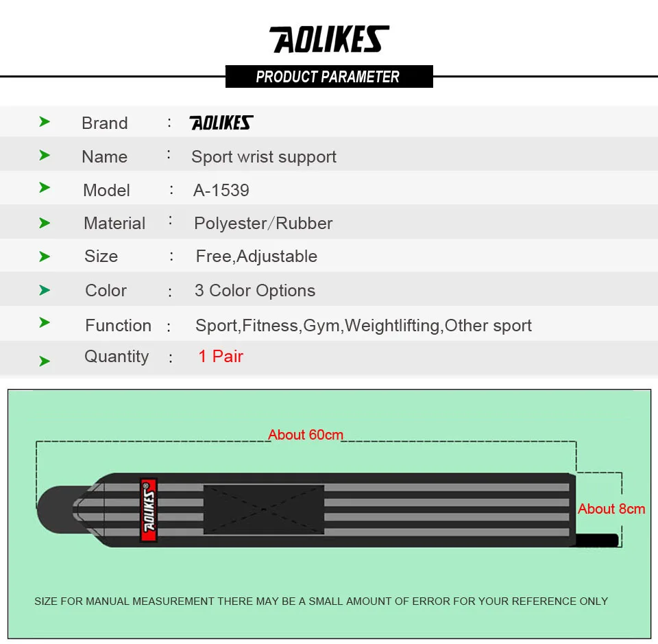 AOLIKES 1 Paar Handgelenkbandagen für Gewichtheben, Fitnessstudio, Handgelenkschlaufen für Gewichtheben, Handgelenkstütze für Powerlifting, Krafttraining – Detail 4