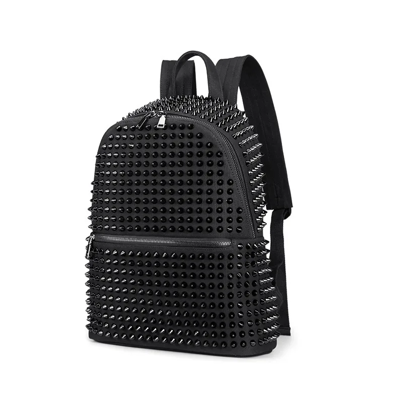 JIEROTYX-Mochila De cuero suave para mujer, morral escolar con remaches, color negro, lavado suave, estilo Punk, con cremallera, para viaje