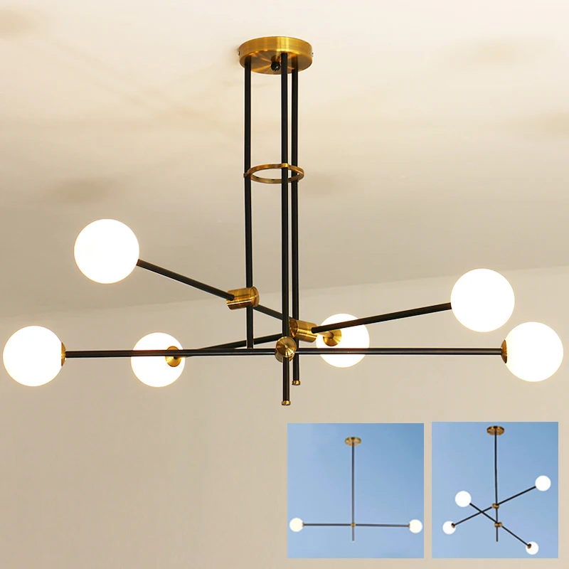 Designer post modern glass ball globe LED pendant light lamp dimmable gold iron rod pipe simple line pendant lamp light LED