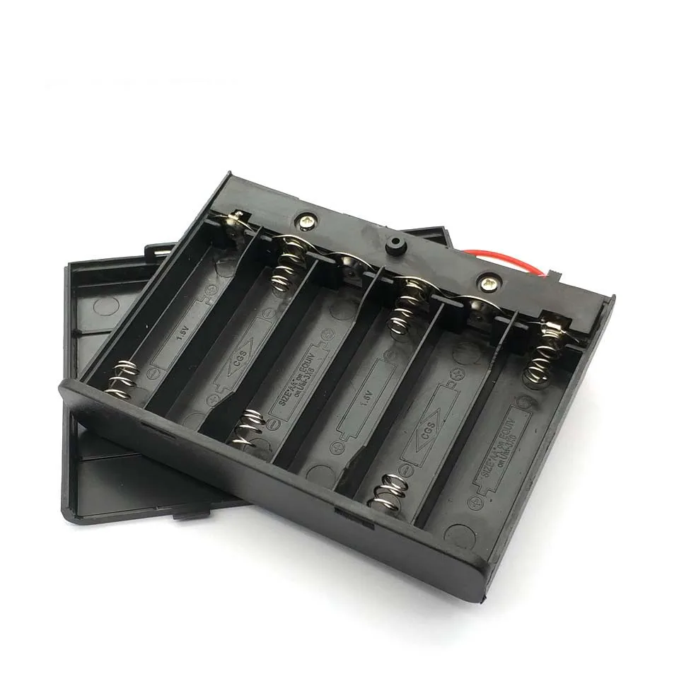 6 AA Batteries Holder Storage Case Plastic 1.5V Battery Case ON/OFF Switch with Cap Wire For 6 X 1.5V AA Battery