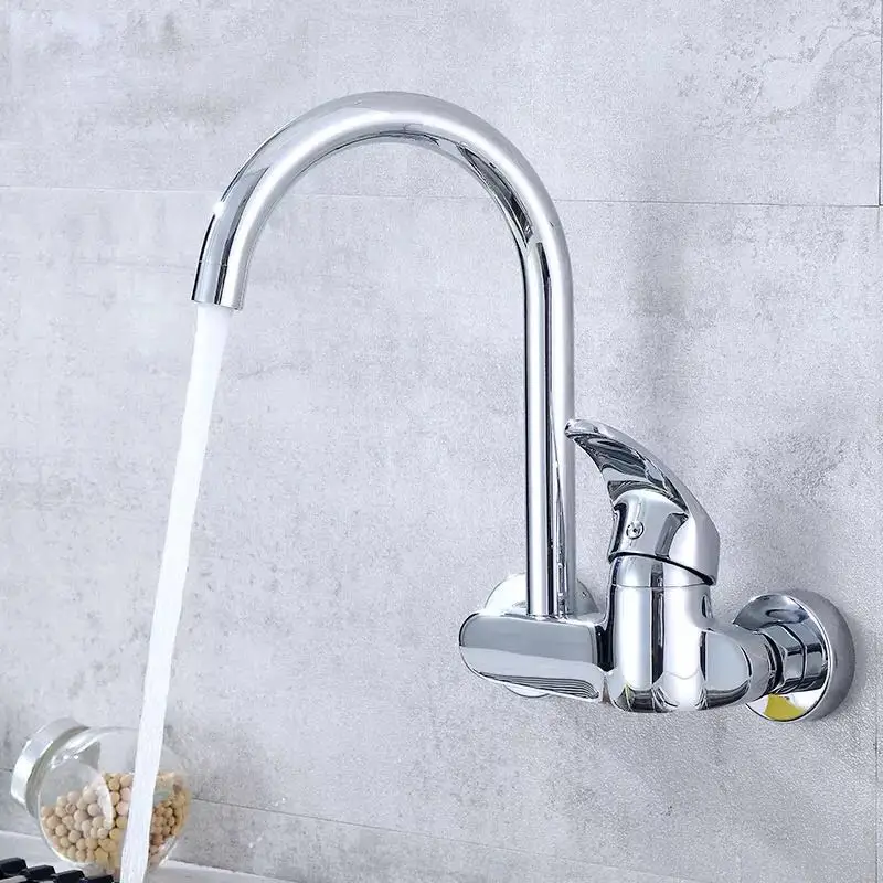 Grifo giratorio de 360 grados para cocina, grifería de fregadero de agua fría y caliente, de un solo orificio, moderno, para pared, baño, lavado de