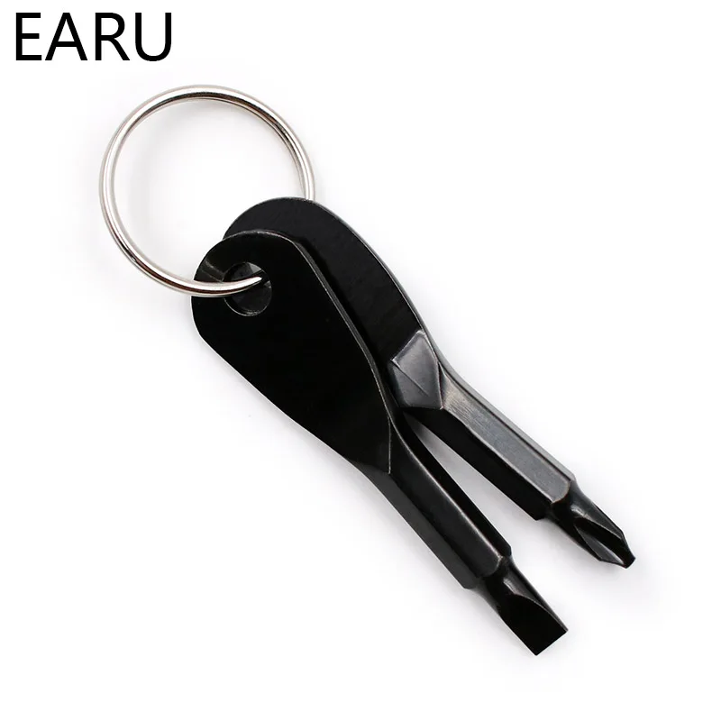 New Stainless Steel Mini Keychain Pocket Tool Slotted Phillips Screwdriver Set EDC Outdoor Multifunction Key Shape Ring Auto Car