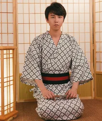 Traje de Kimono japonés tradicional con cinturón Obi para hombre, bata de baño de algodón Yukata, ropa de dormir, disfraces de cosplay, A60610