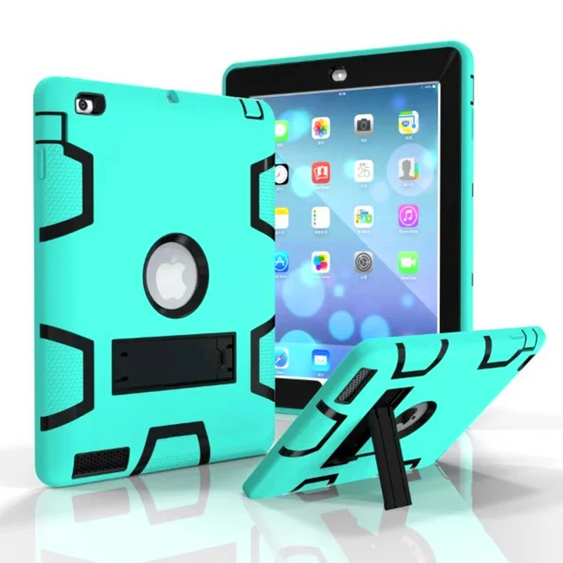 For Apple iPad2 iPad3 iPad4 Case Kids Safe Armor Shockproof Heavy Duty Silicon+PC Stand Back Case Cover For ipad 2 3 4 Tablet PC