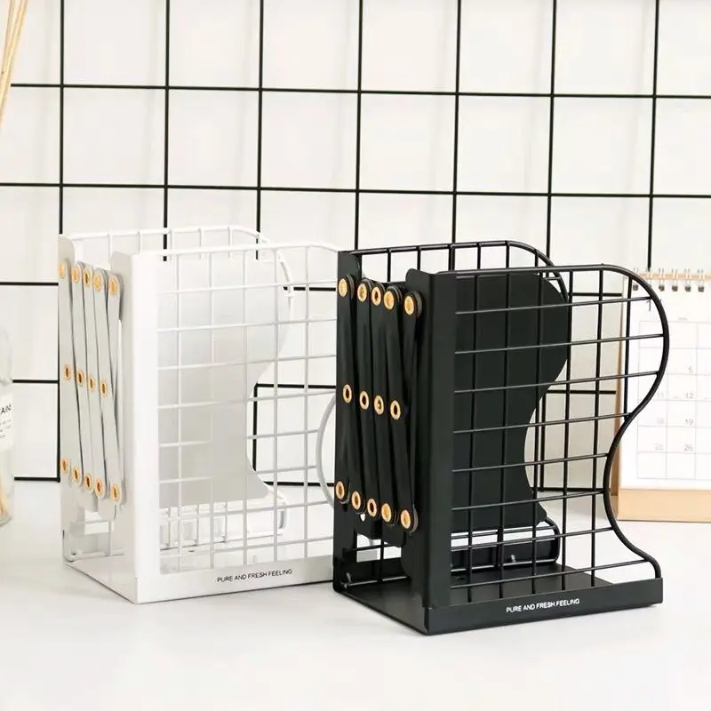 1PC Creative Rabbit Cat Grid Metal Adjustable Reading Book Bookends Stand Holder Bookshelf Document Magazine Organizer Holder