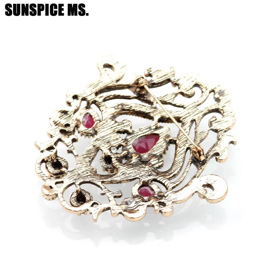 Sunspicems Turkish Crown Brooch for Women Bohemia Ethnic Wedding Jewelry Retro Gold Color Hijab Scarf  Lapel Pins Bridal Gift