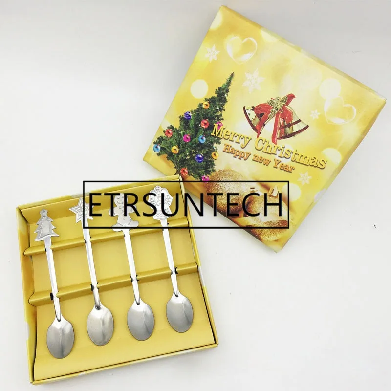 50sets 4pcs/set Christmas Coffee Spoons Stainless Steel Dessert Spoon For Kid Drinking Tea Spoon Christmas Tableware