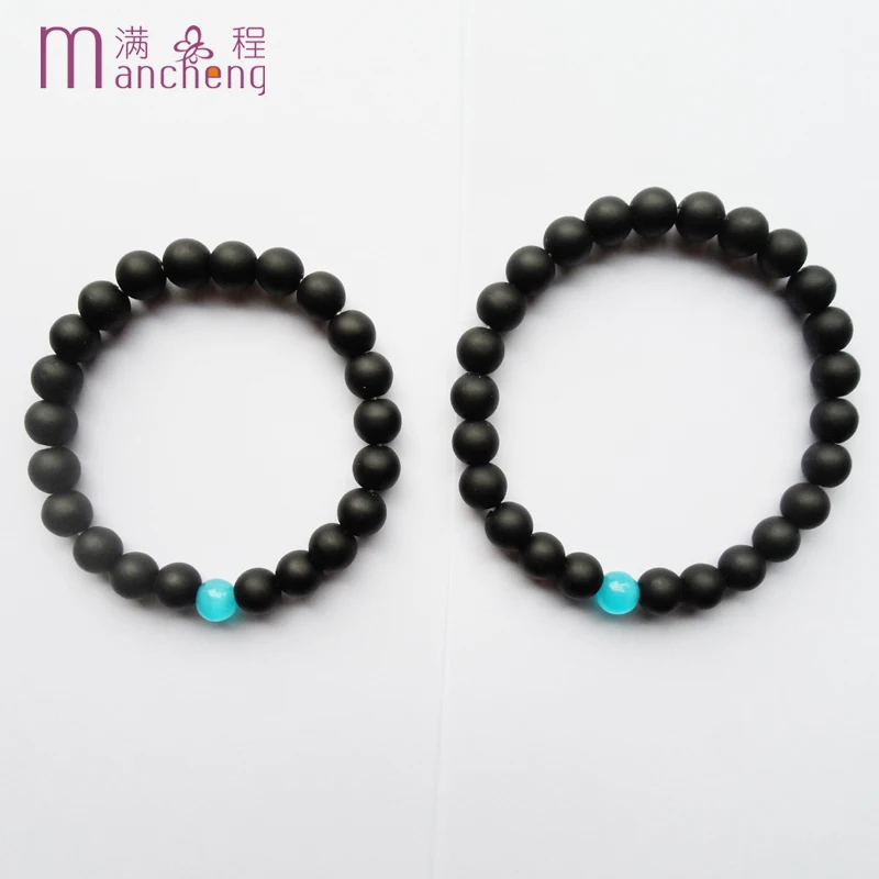 arcane Fashion man 8inch women 7inch Round Blue cat's eye Grind arenaceous Matte obsidian beads strand bracelet sets lovers'