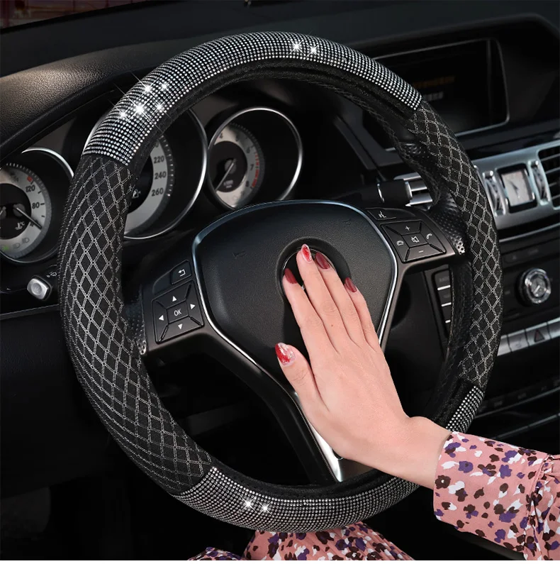 Universal Size Bling Crystal Steering Wheel Cover Ice Silk Steering-wheel covers Auto Interior Accessories Car Styling for girls