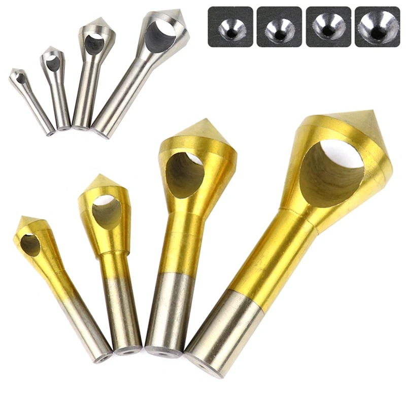 4pcs Chamfer Countersink Deburring Drill Bit Set 90 Degree Expanding Drill 2-5-10-15-20mm Metal Taper Hole Cutter Tools