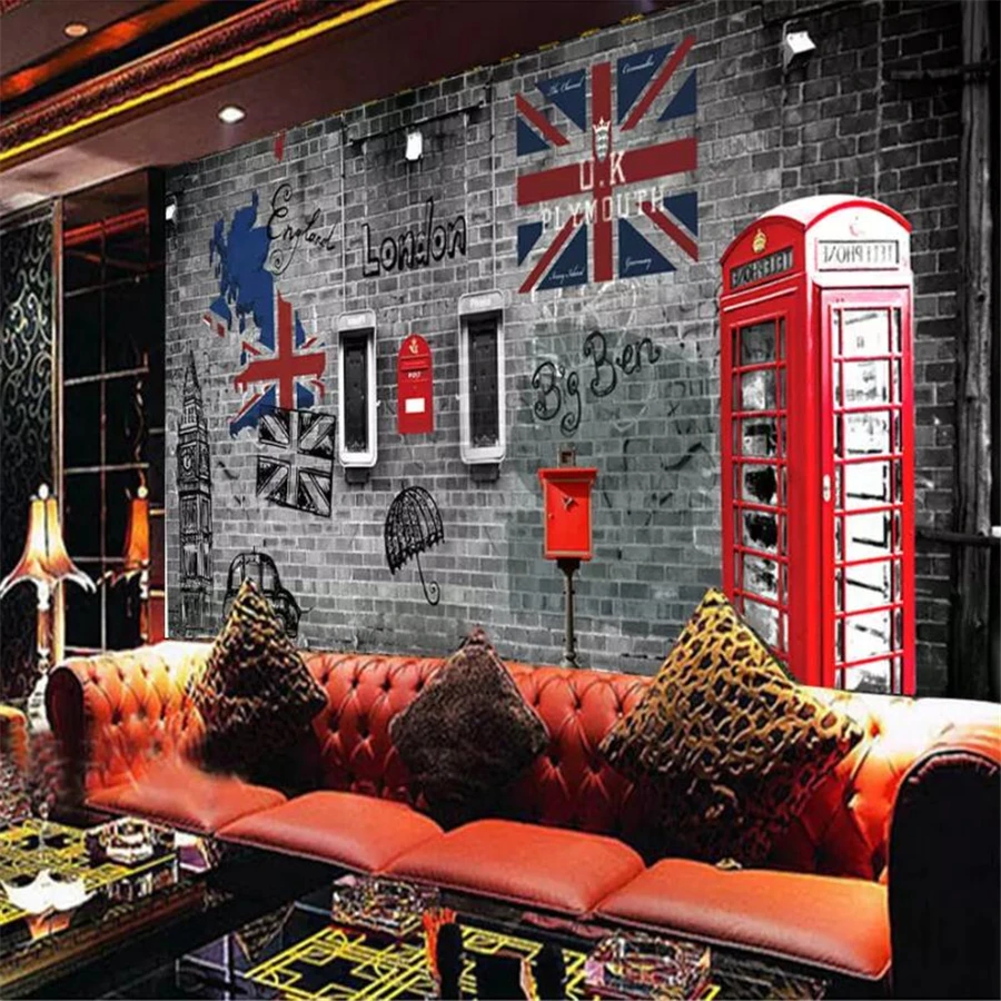 wellyu Custom wallpaper 3D photo mural обои Europe and the United States retro London phone booth cafe restaurant 3d wallpaper