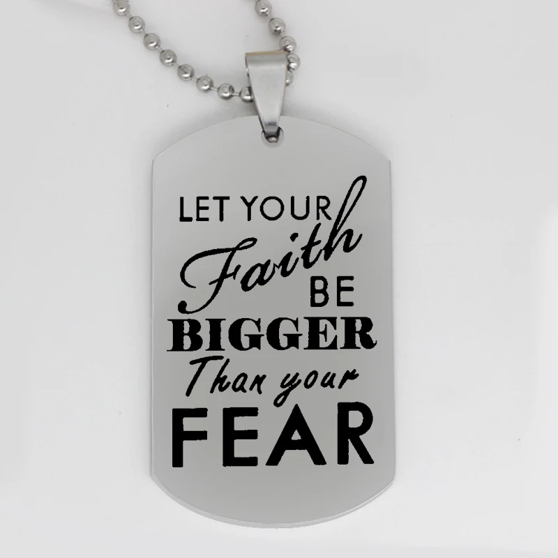 Personality Inspirational Army card pendant Let your faith be bigger than your fear stainless steel Customed necklace N4063