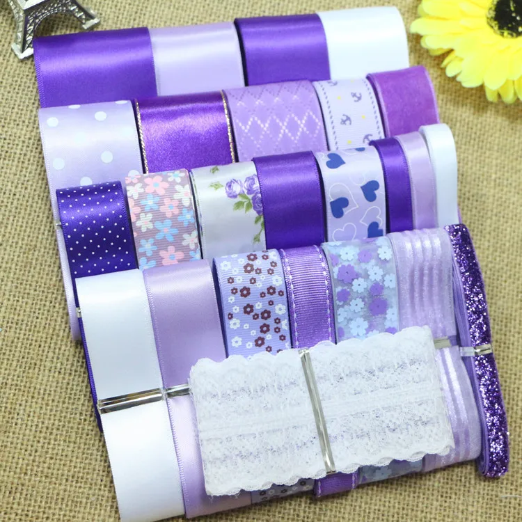 28 Yards/Set---DIY Hair Bow Material Beautiful Purple Color Ribbon Set