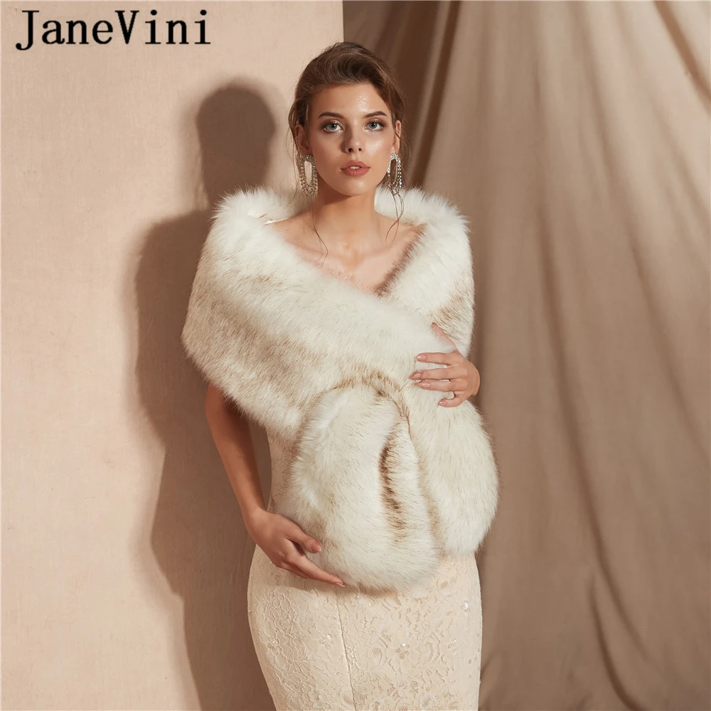 

JaneVini Winter Elegant Wedding Jacket Bridal Wraps and Shawls Faux Fur Stole Cape for Women Wedding Accessories Bolero Inverno