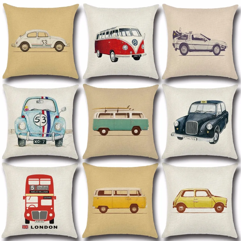 45*45cm square pillowcase Cartoon Car Print Pillow case Sofa Cushion Car Cushion without core pp37