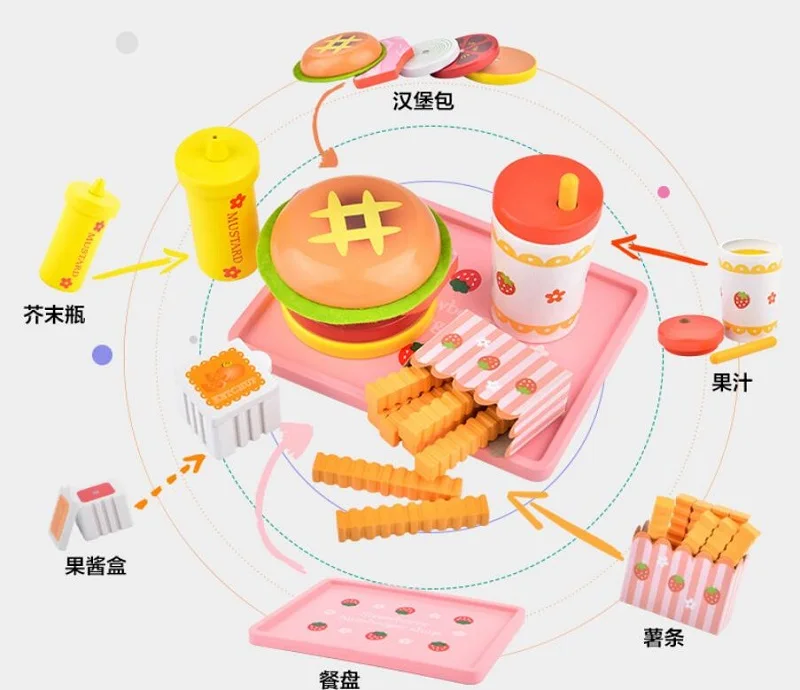 Fly Ac Houten Burger Speelgoed Aardbei Simulatie Hamburger Hotdog Groep Spelen Keuken Speelgoed Voor Kinderen