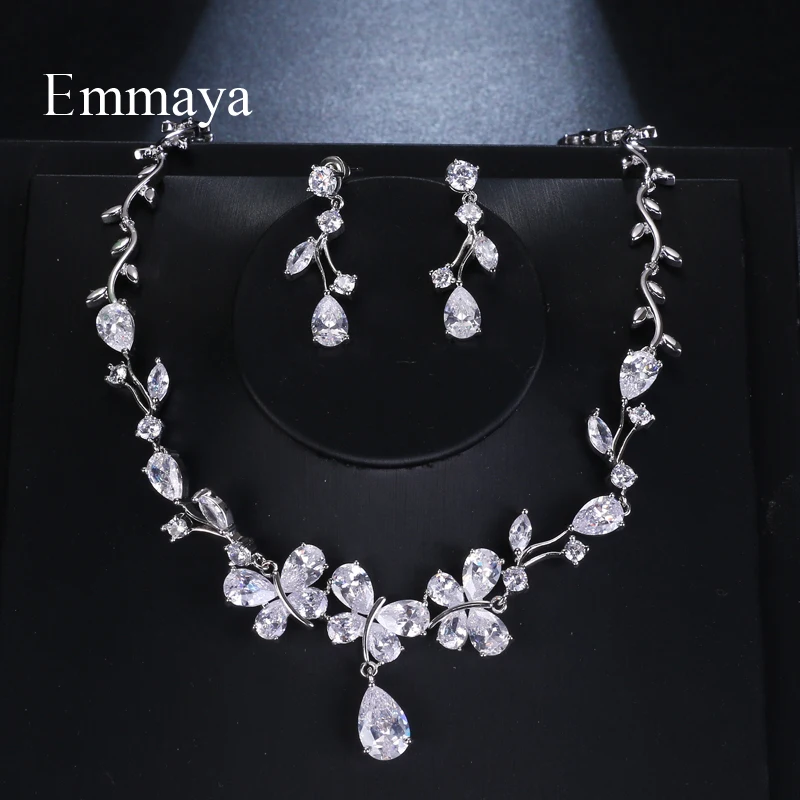 Emmaya Shining Pendant Crystal Cubic Zircon Fashion Earrings Necklace jewelry Set For Women Girls Wedding Party Charm Gifts