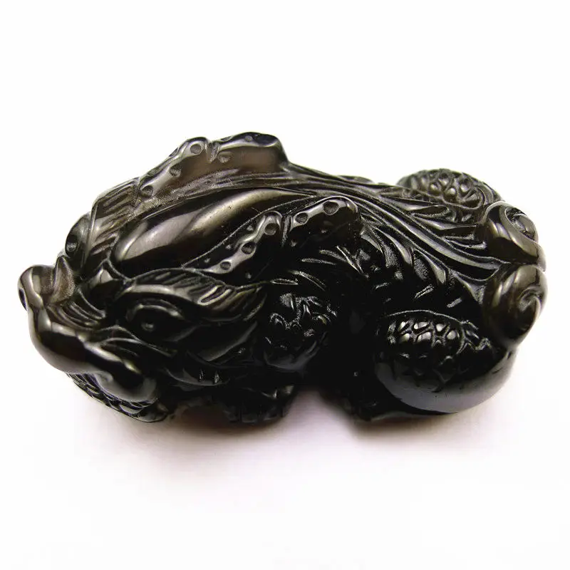 TBP674 Natural Obsidian Carved Pixiu Pendant Chinese Culture Ancient Amulet Magic Animal